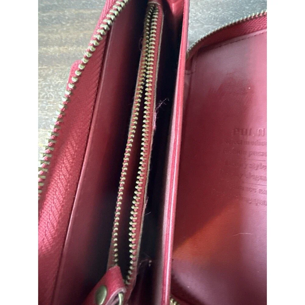 Pola - PU Red Leather Long Clutch Trifold Wallet Credit Card ID Purse Wristlet